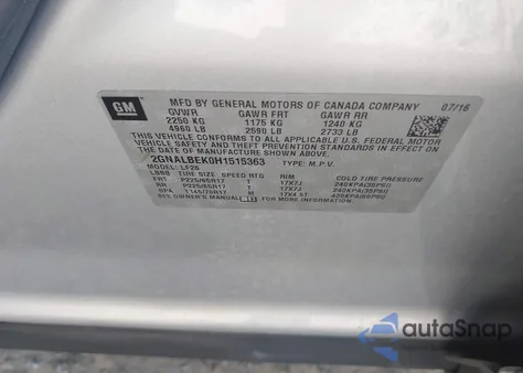 2017 Chevrolet Equinox Ls из США, поврежденный, VIN 2GNALBEK0H1515363